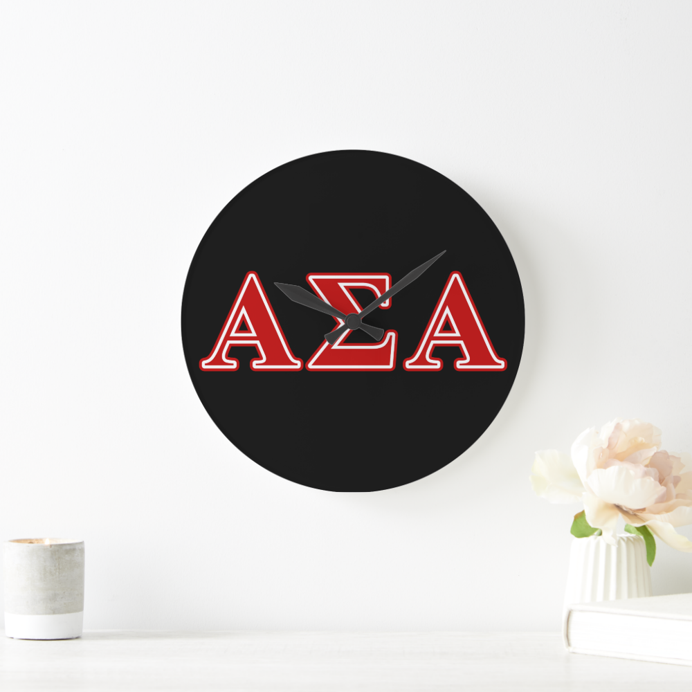 Alpha Sigma Alpha Red Letters Round Clock