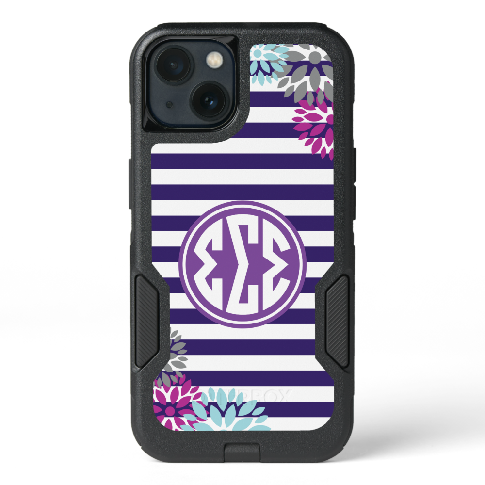 Sigma Sigma Sigma | Monogram Stripe Pattern Otterbox iPhone Case