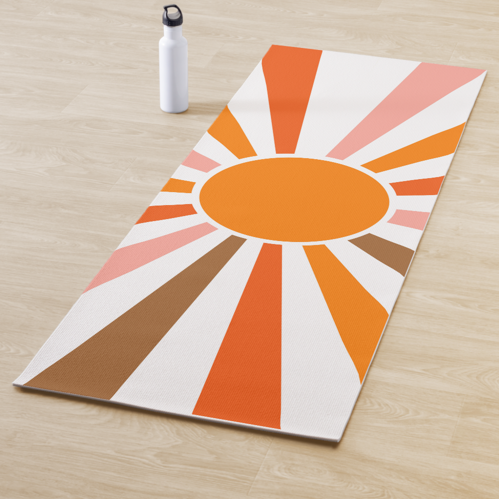 Retro Sun Rays Burst Sunset Orange Yellow Red Yoga Mat