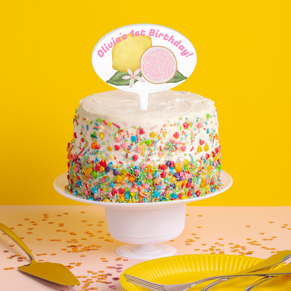 Pink Lemonade Lemon Themed Birthday Party Cake Topper
