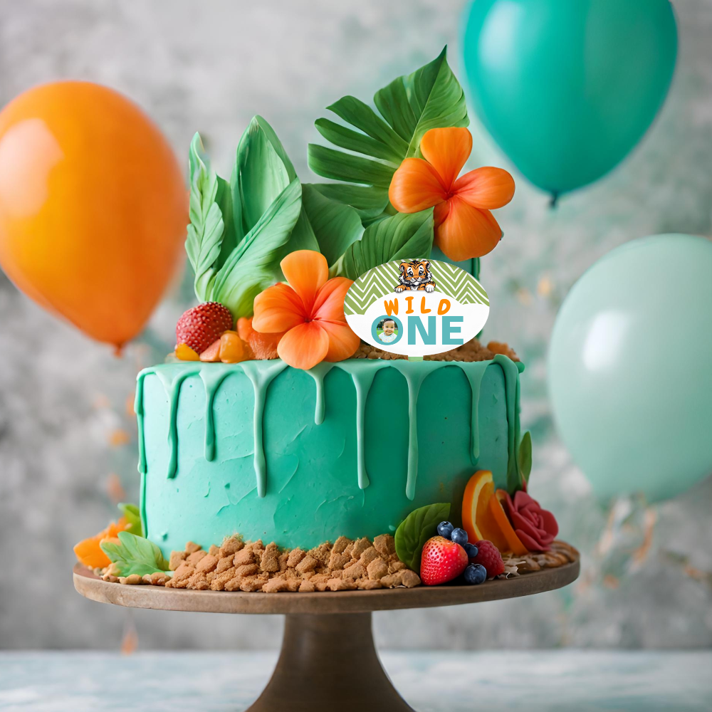 Wild ONE Baby's 1st Birthday -Tiger with Pictures Cake Topper
