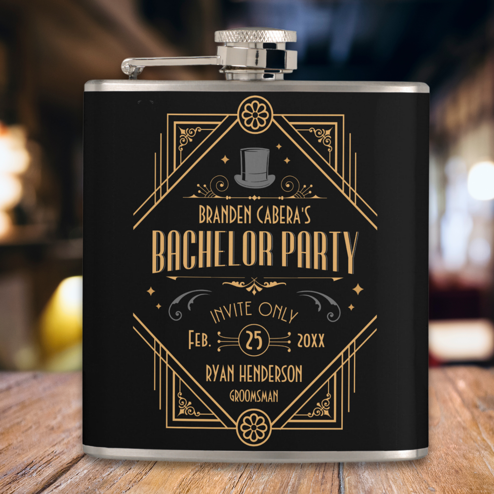 Bachelor Party | Black & Gold Art Deco Speakeasy Flask