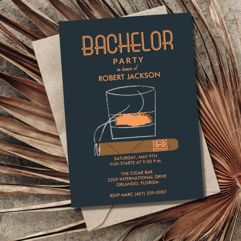 Cigar and Whisky Bachelor Party Invitation