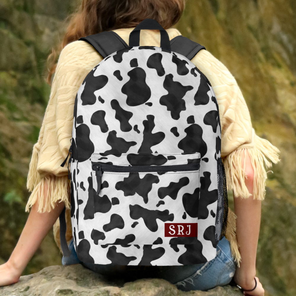 Cow Print Western Animal Spots Pattern Monogrammed Printed Backpack
