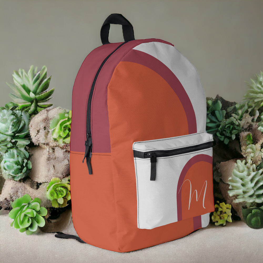 Simple Modern Colorful Arch with Monogram Initial Printed Backpack
