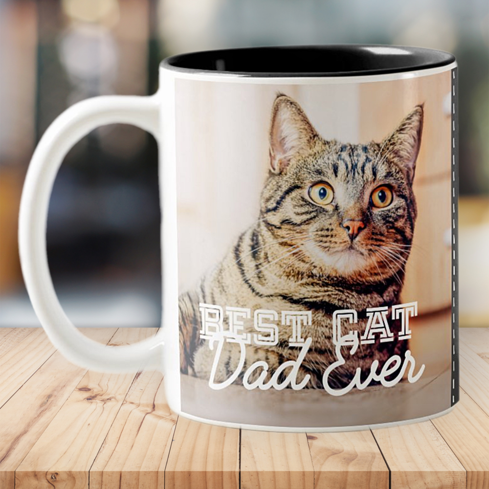 Best Cat Dad Ever Modern Custom Photo and Cat Name Two-Tone Coffee Mug

