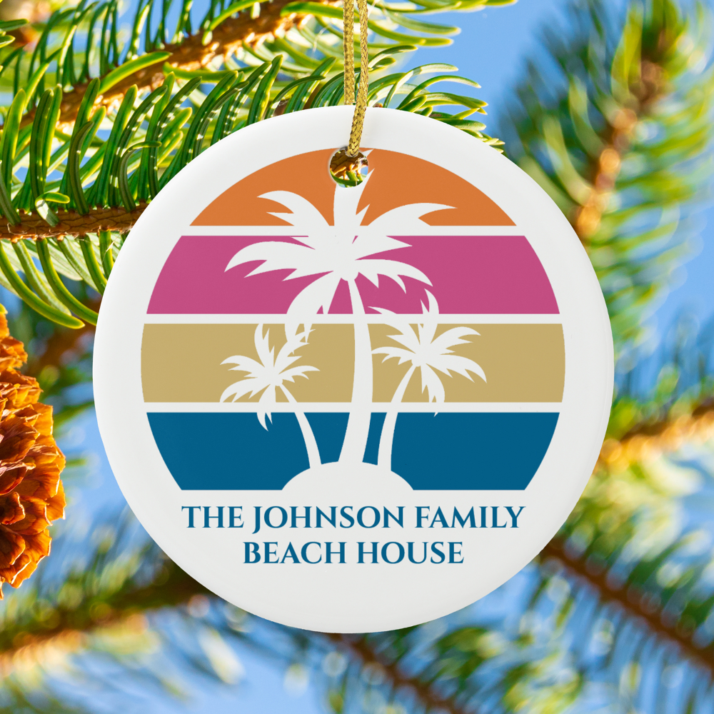 Beach House Palm Tree Cute Tropical Island Custom Ceramic Ornament
