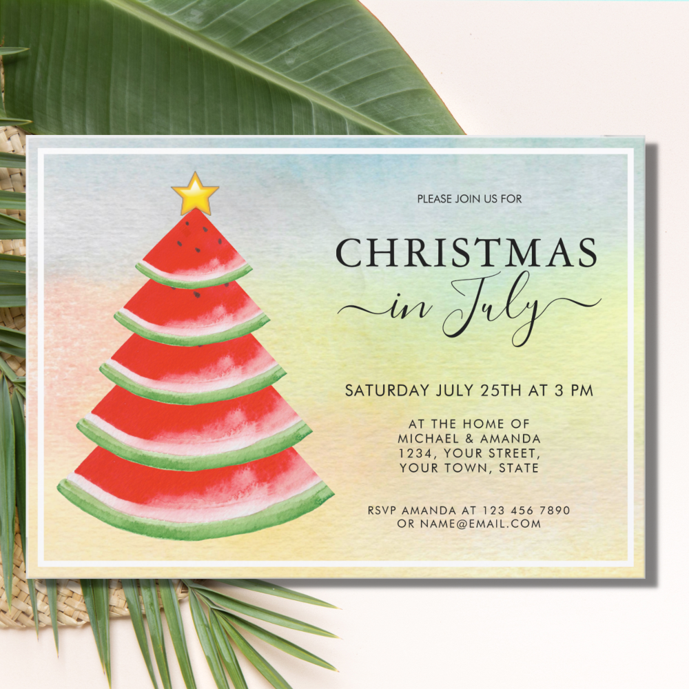 Christmas In July Watermelon Party Invitation
