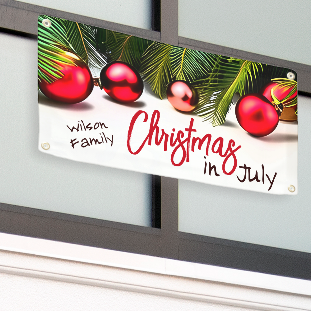 Christmas In July Family Reunion Summer Pool Party Banner
