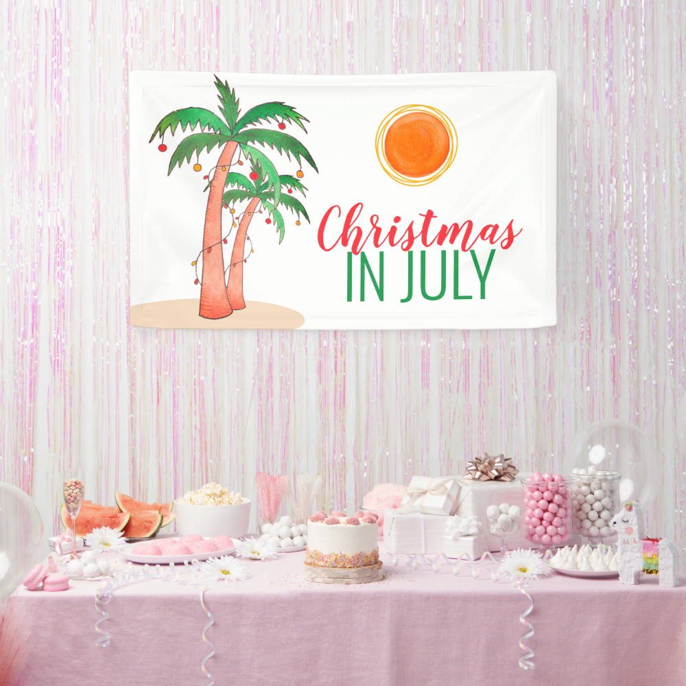 Christmas in July Party Palm Trees Banner
