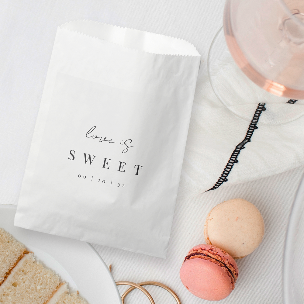 Modern Minimal Script Love is Sweet Wedding Favor Bag