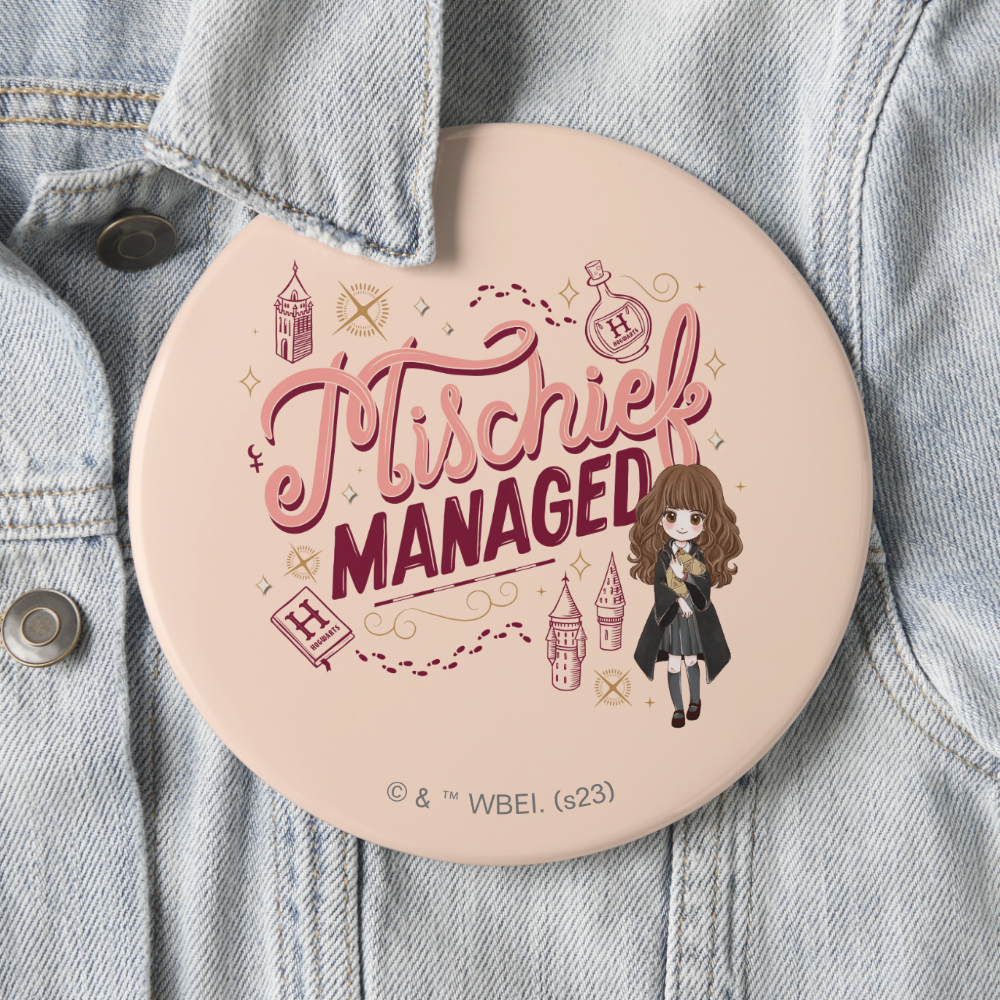 Chibi Hermione "Mischief Managed" Button
