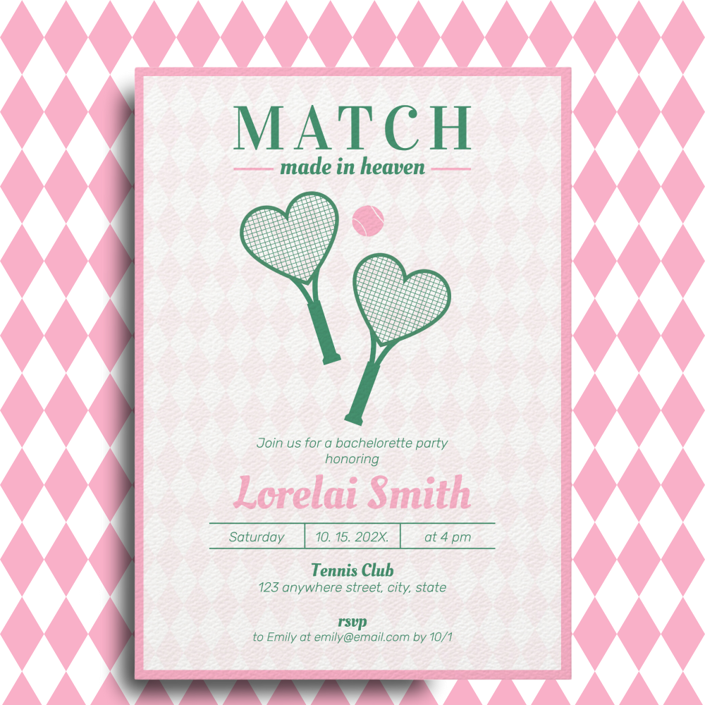 Match made in Heaven Tennis Club Bachelorette Invitation