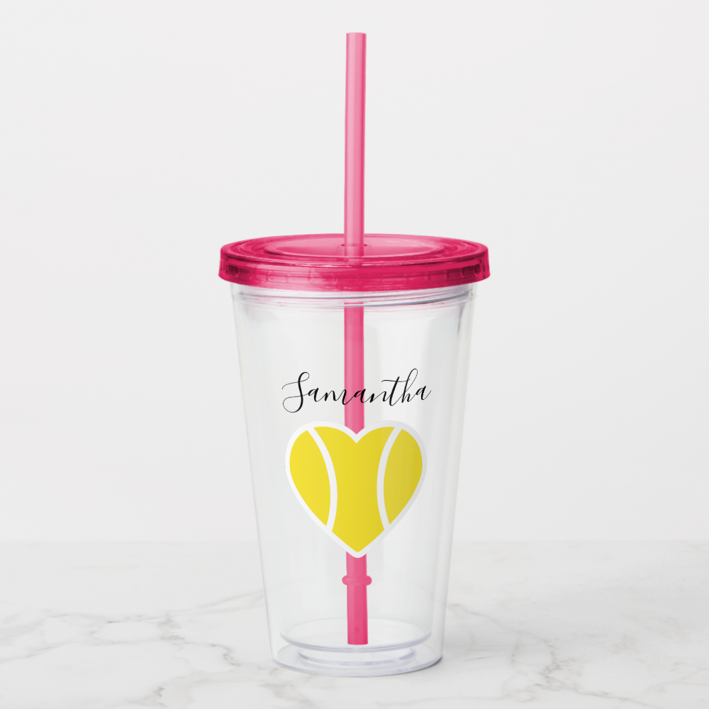 Tennis Love Yellow Ball Heart Sports Personalized Acrylic Tumbler