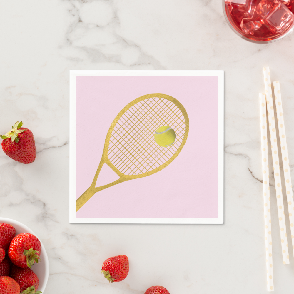 Gold & Blush Pink Modern Tennis Ball Racket Napkins