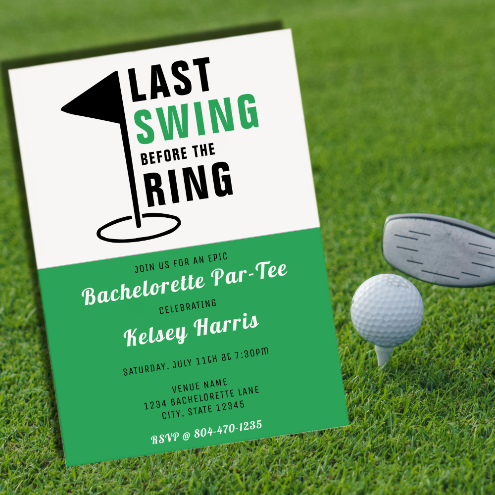 Last Swing Before the Ring Golf Bachelorette Party Invitation