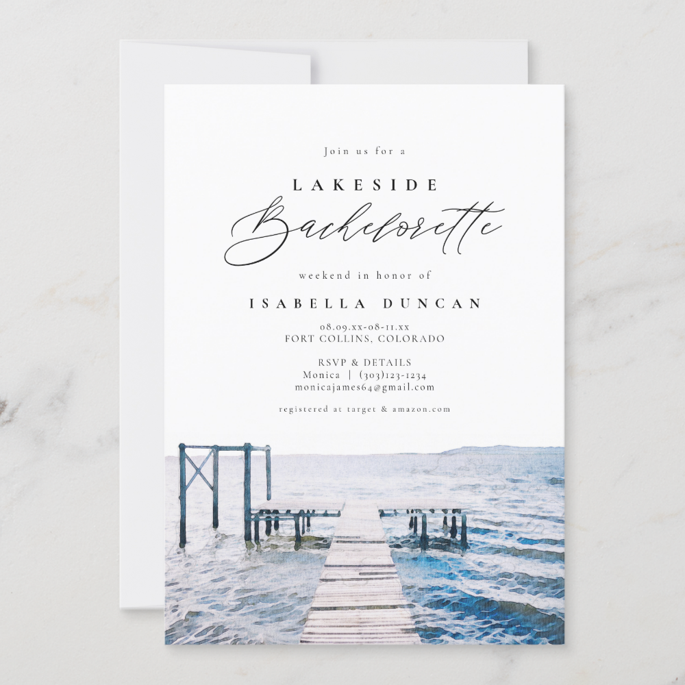 Watercolor Lakeside Bachelorette at the Lake Invitation