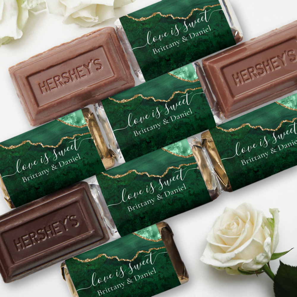 Watercolor Green Gold Marble Geode Love Is Sweet Hershey's Miniatures
