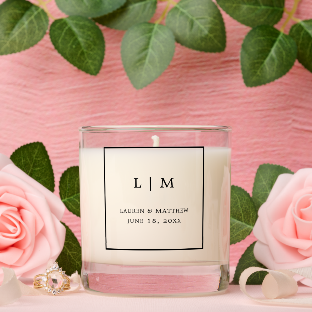 Lauren Black and White Monogram Elegant Wedding Scented Candle
