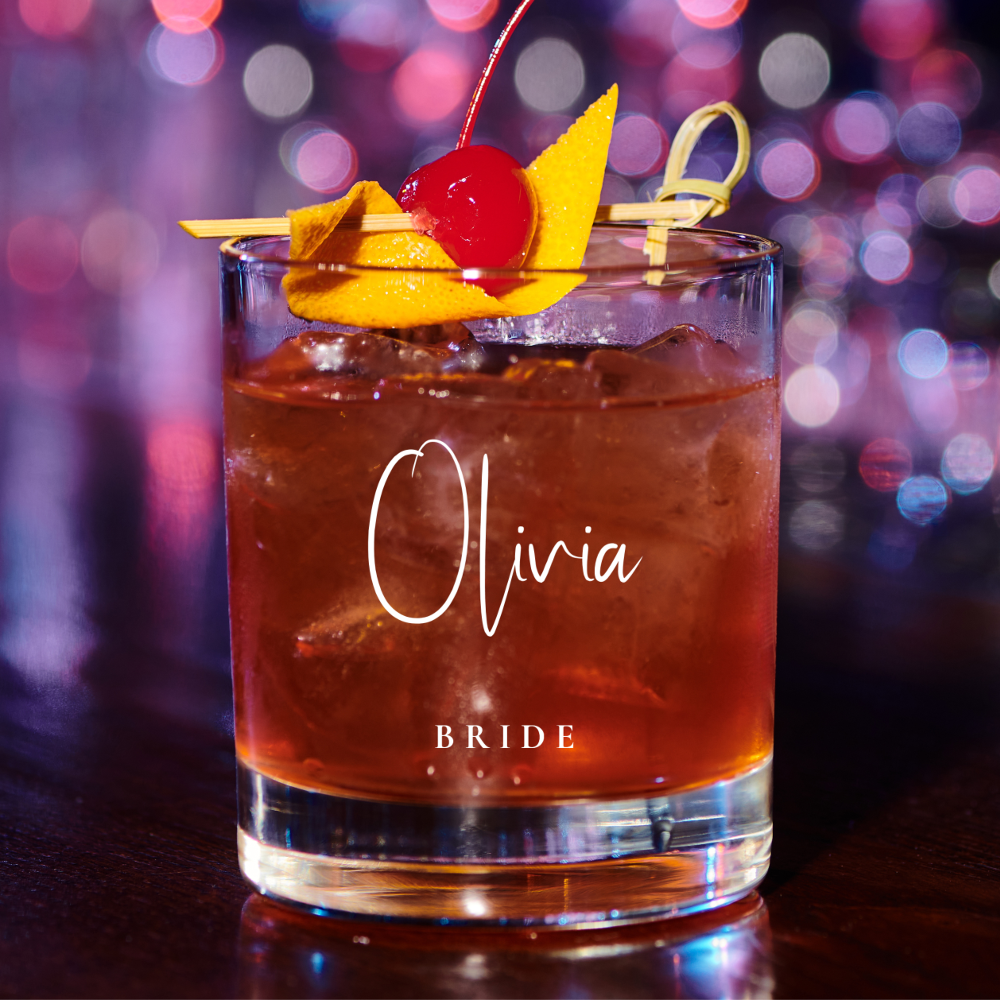 Bride Chic Script Monogram Wedding Whiskey Glass
