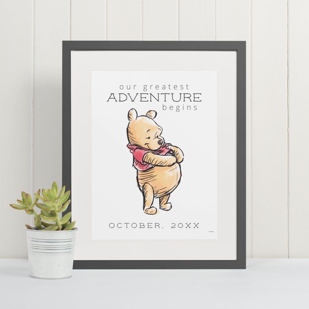 Simple Watercolor Pooh | Pregnancy Announcement Poster