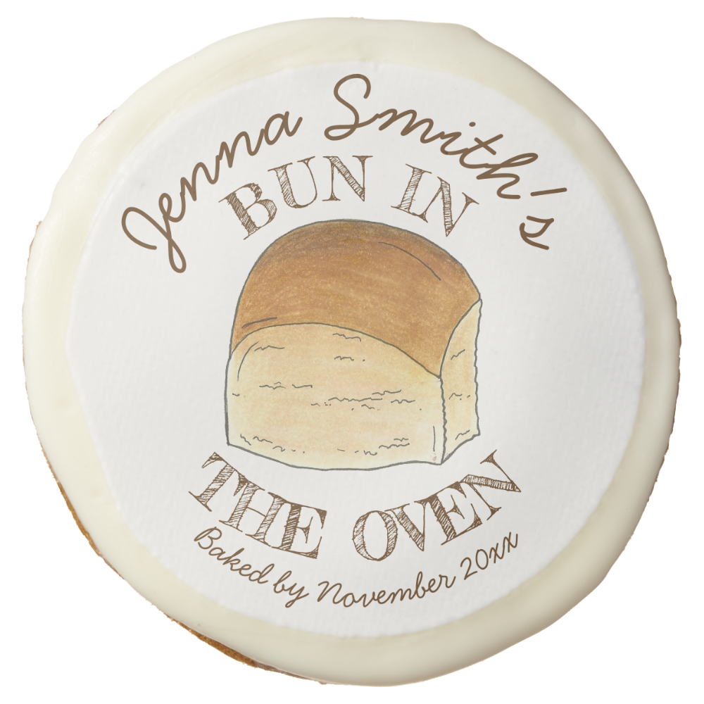 Bun in The Oven Bread Dinner Roll Baby Shower Sugar Cookie