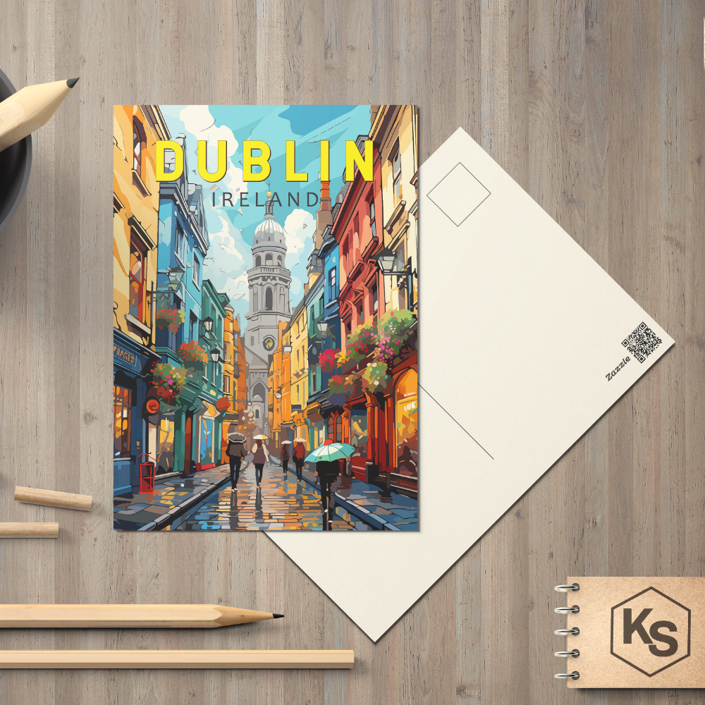 Dublin Ireland Travel Art Vintage Postcard
