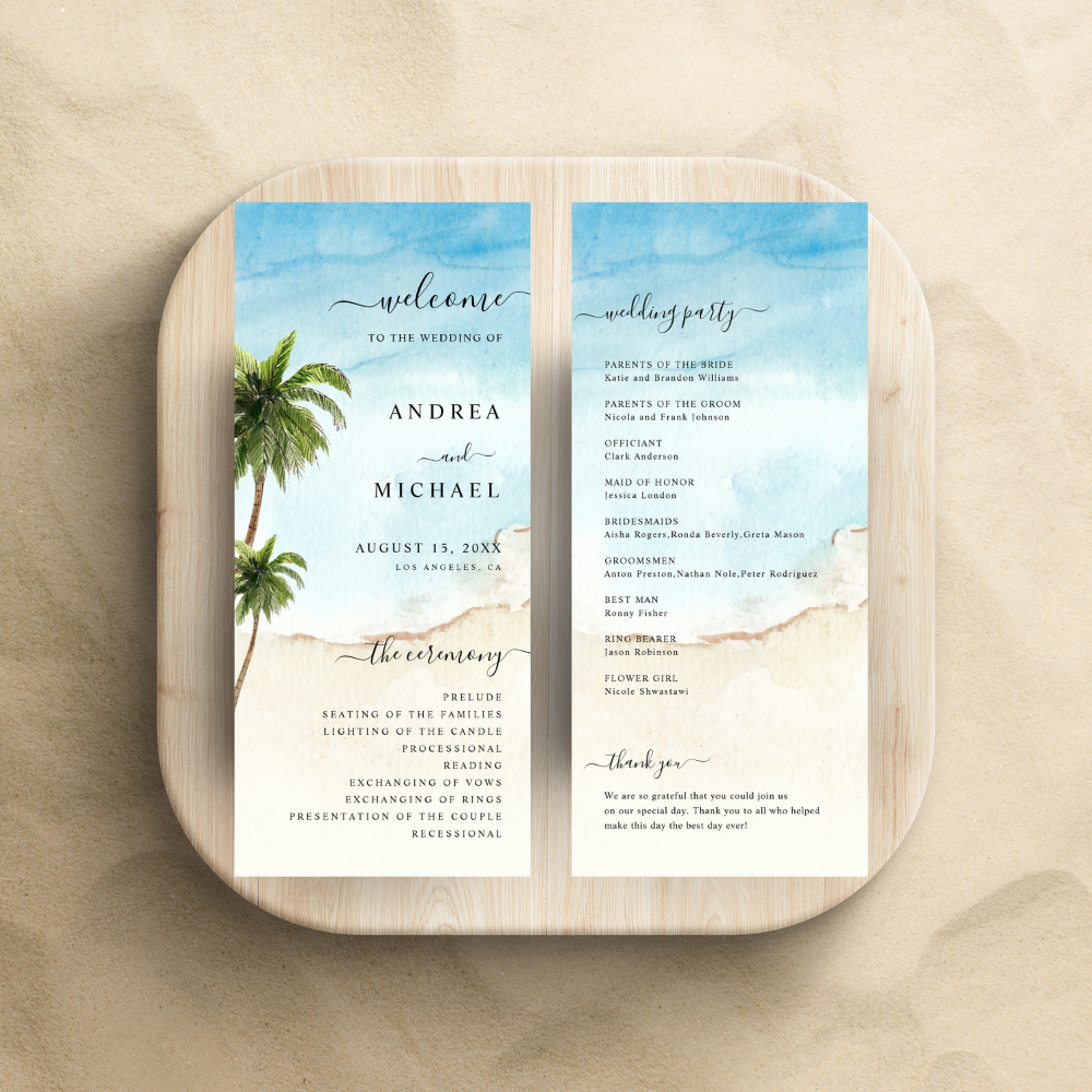 Palm Tree Tropical Beach Ocean Destination Wedding Program
