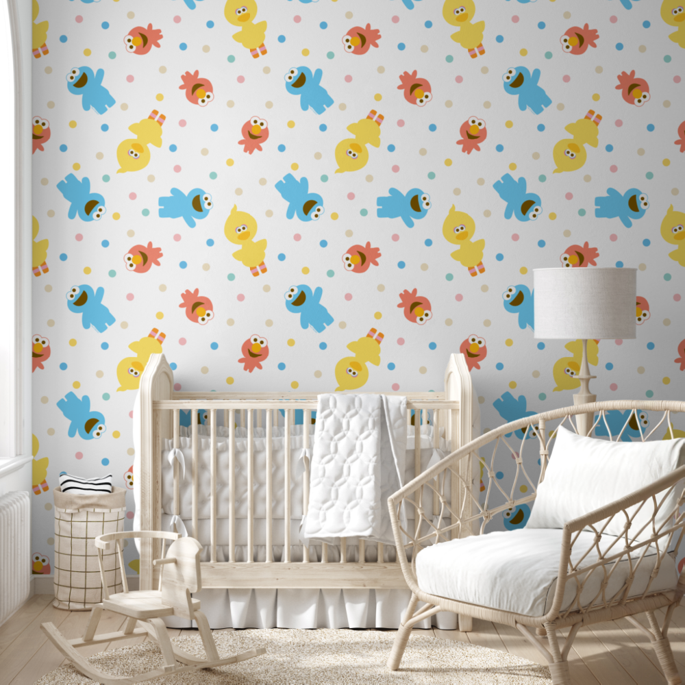 Sesame Pals White Polka Dot Pattern Wallpaper