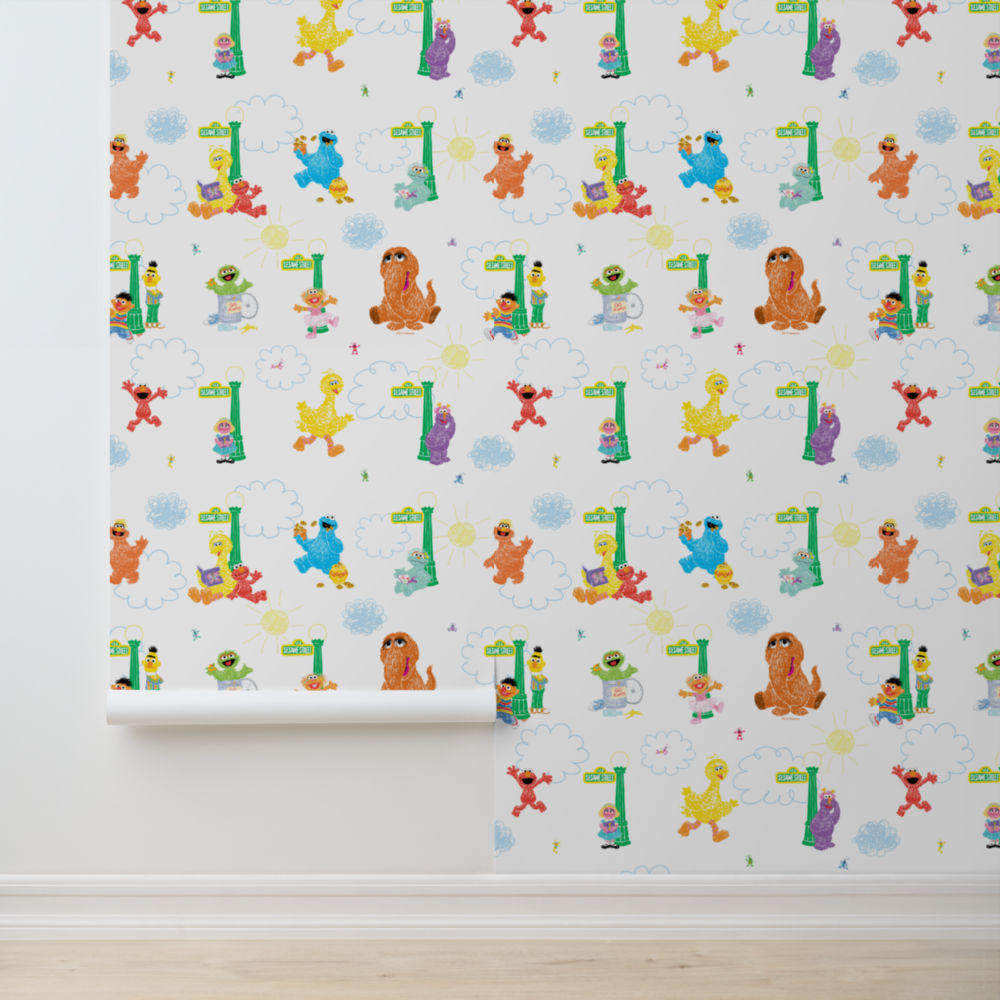 Sunny Day Sesame Street Pattern Wallpaper