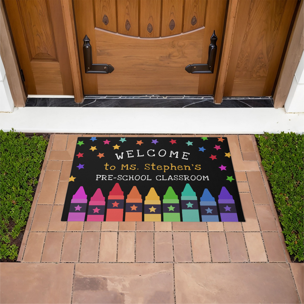 Crayons Stars Colorful Welcome Teacher's Classroom Doormat