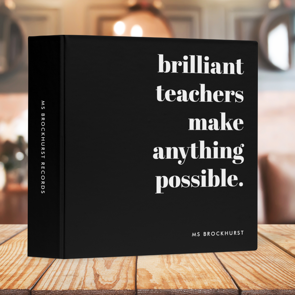 Brilliant Teacher Retro Stylish Black and White 3 Ring Binder