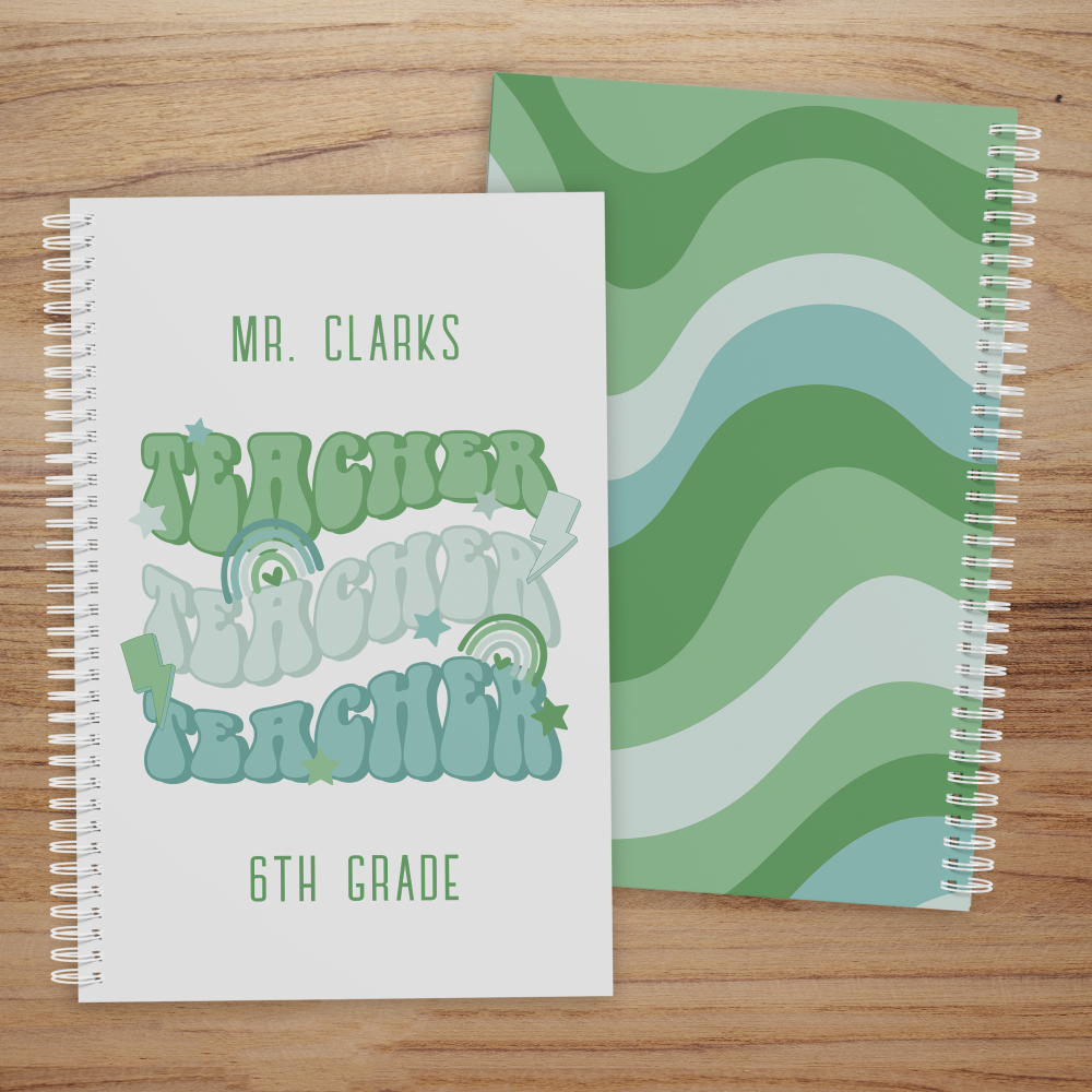 Groovy Personalized Green Retro Cute Teacher Planner
