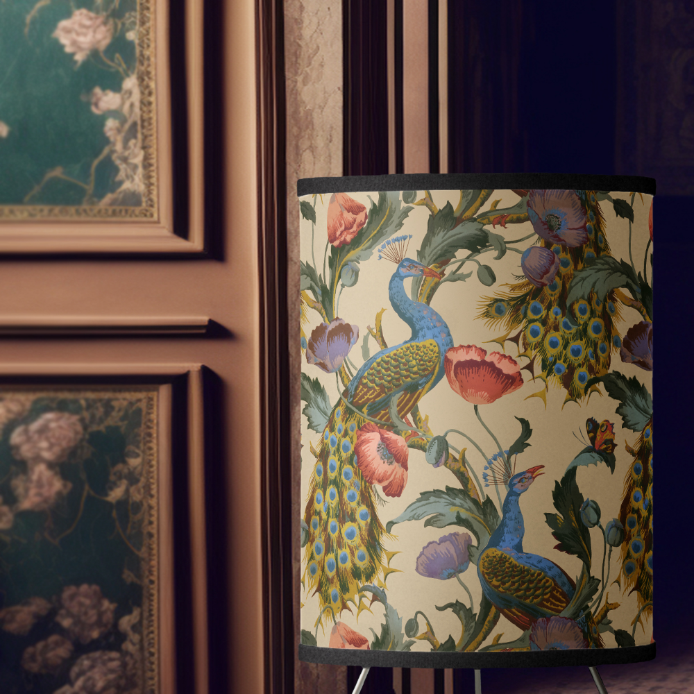 Peacock Art Nouveau Floral Pattern Tripod Lamp