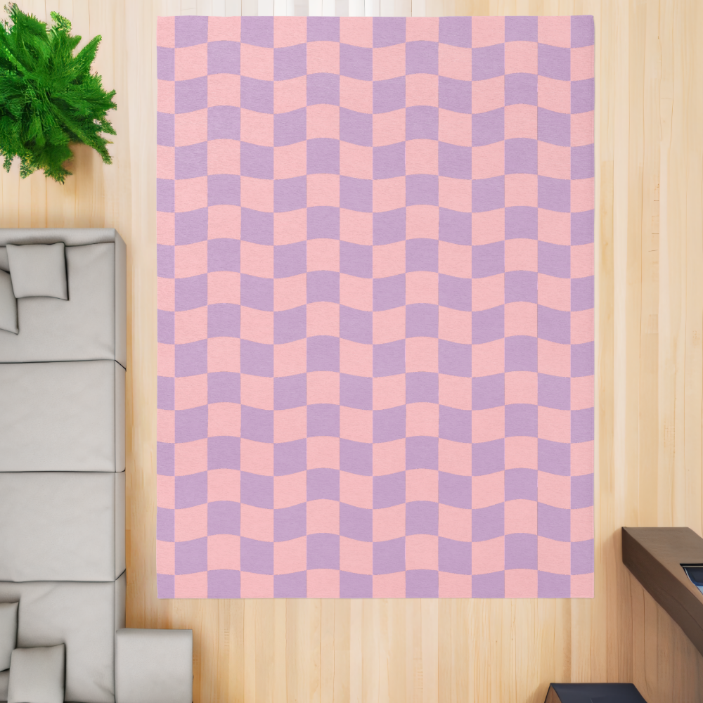 Cute Girly Pink Purple Wavy Checkerboard Pattern Rug
