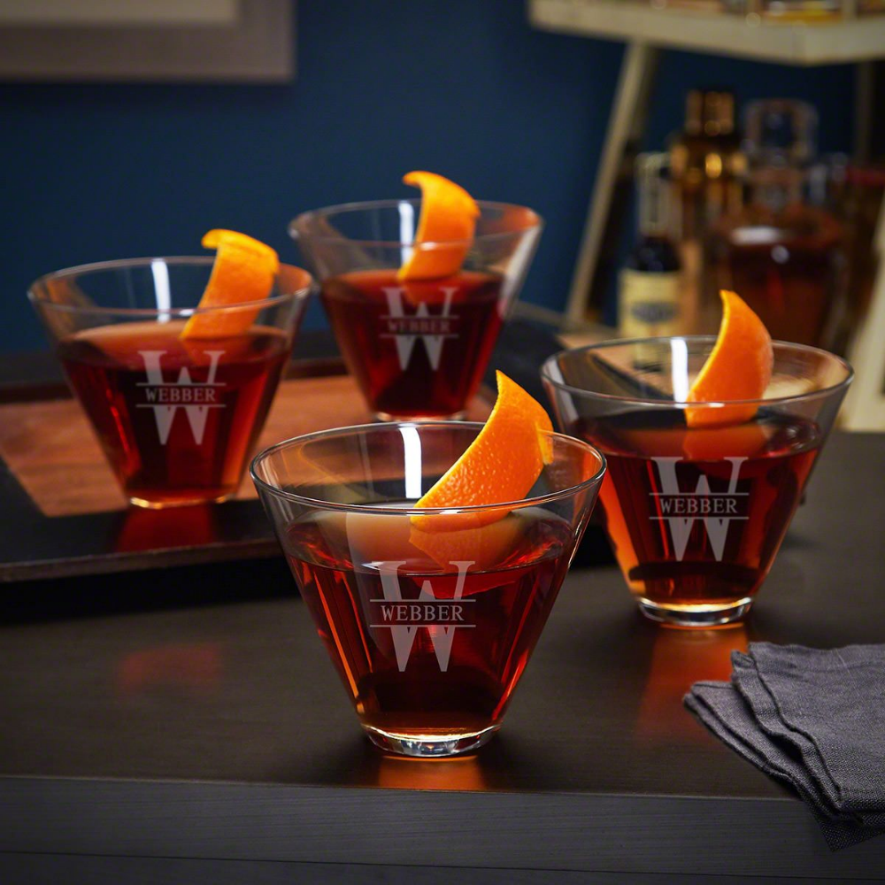 Set of 4 Stemless Martini Cocktail Glasses
