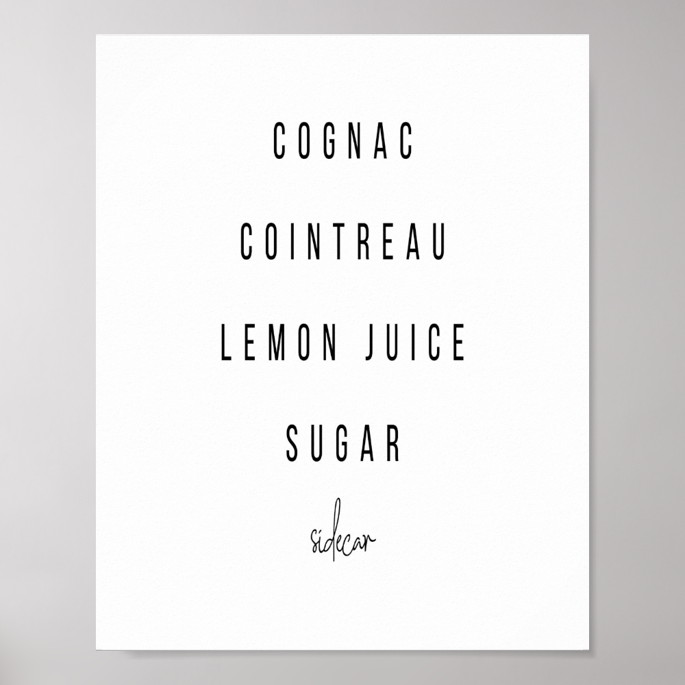 Sidecar Cocktail Recipe Poster