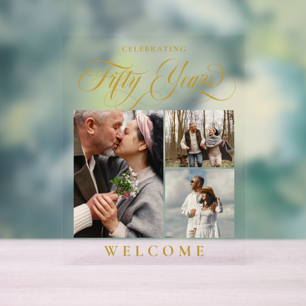 Swirls & Photos 50th Wedding Anniversary Welcome Acrylic Sign
