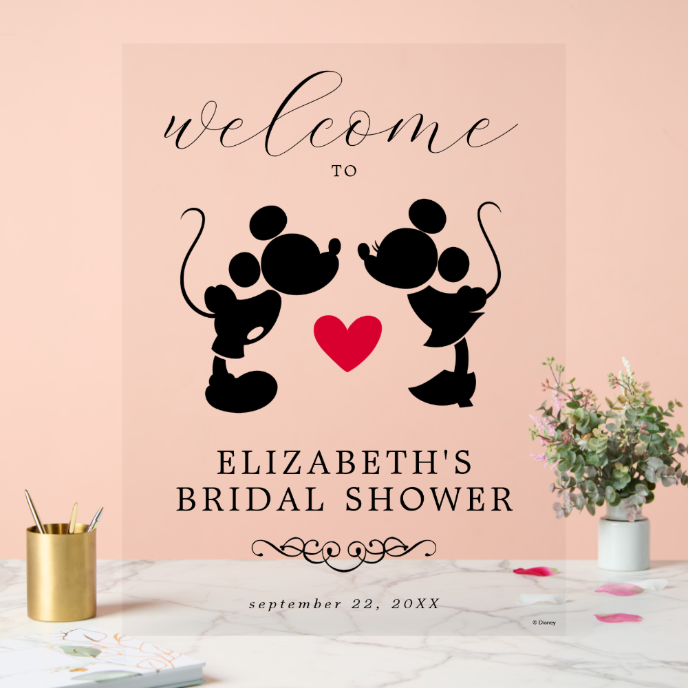 Mickey & Minnie Silhouette Bridal Shower Welcome Acrylic Sign