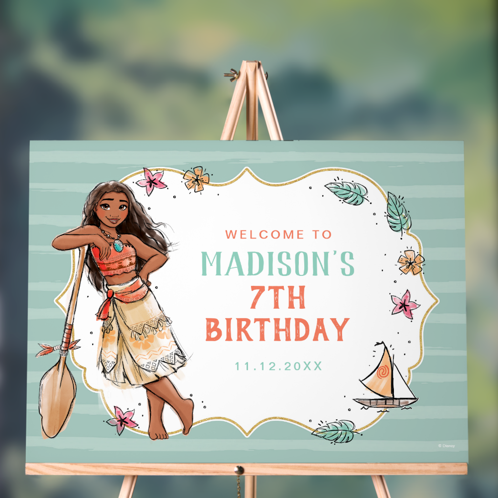 Moana Watercolor Girl's Birthday Acrylic Sign