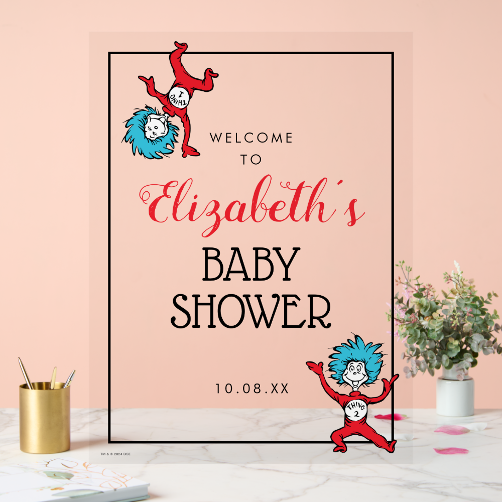 Dr. Seuss Thing One Thing Two | Twins Baby Shower Acrylic Sign