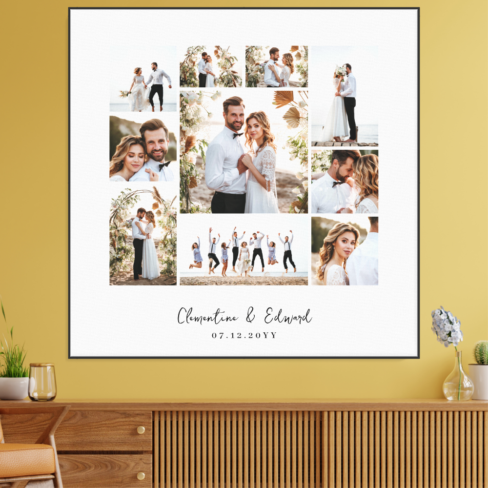 Elegant modern minimal photo collage wedding canvas print