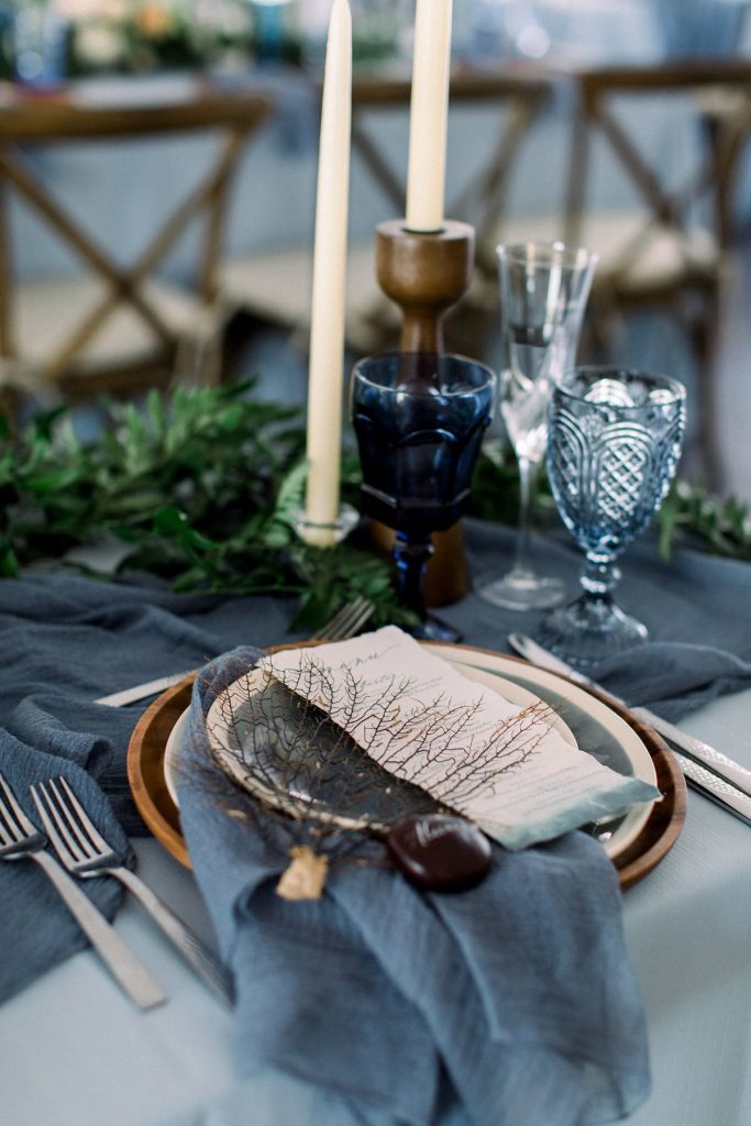 Coastal Moody Blue Wedding Table Setting Pin
