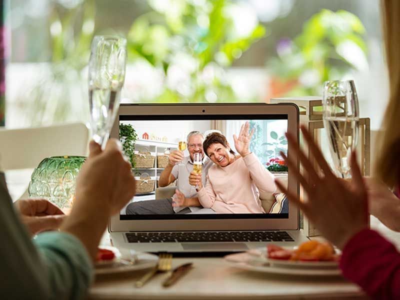 A Family Celebrating Mother's Day with a Electronic Dinner Date Pin