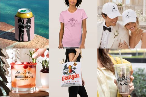 A selection of wedding merch ideas.