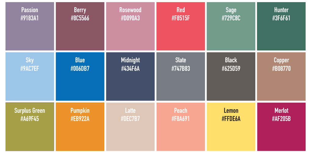 A collage of the different letterpress colors available at Zazzle.
