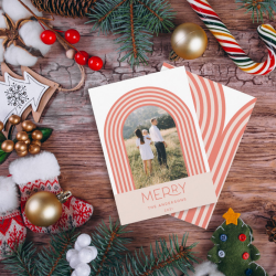 Candy pastel pink stripe rainbow 1 photo Christmas Holiday Card