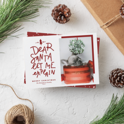 Dear Santa Let Me Explain Lettering Red Christmas Holiday Card