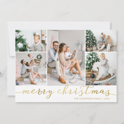 $2.10 per card Gold Merry Christmas Photo Card Five Pictures