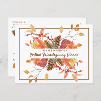 $1.70 per postcard Rustic Friendsgiving Fall Leaves Virtual Dinner Invitation Postcard